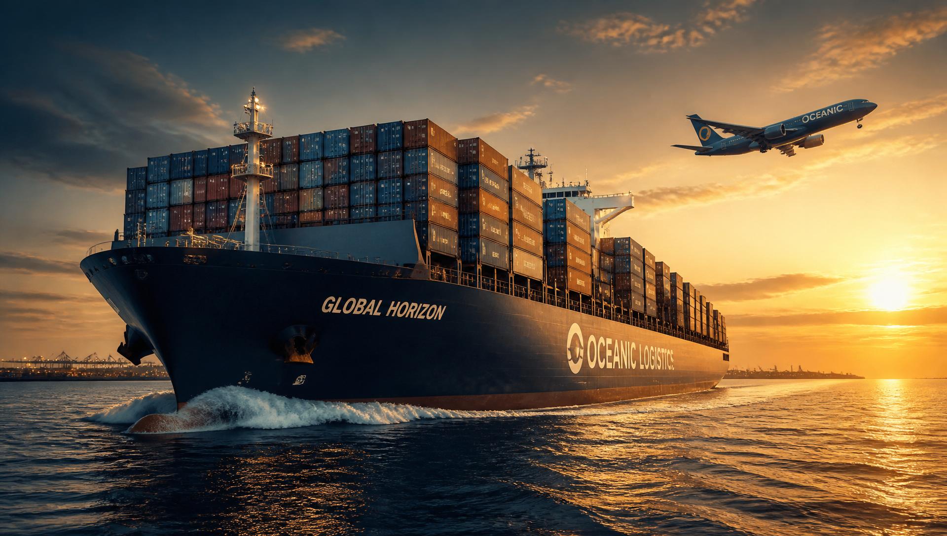 Navio cargueiro e avião de carga internacional Best Express